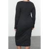 Kadın Moda Şık Büyük Beden Midi Boy Bisiklet Yaka Fitted Kaşkorse Örme Büyük Beden Elbise