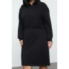 Kadın Moda Şık Büyük Beden Mini Boy Polo Yaka Slim Düz Örme Elbise