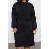 Kadın Moda Şık Büyük Beden Mini Boy Polo Yaka Slim Düz Örme Elbise