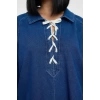 Kadın Moda Şık Büyük Beden Mini Boy Gömlek Yaka Denim Rigid Bağcıklı Büyük Beden Elbise