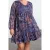 Womens Plus Size Midi Length V Neck Relaxed Floral Glittery Skirt Ruffle Woven Plus Size Dress