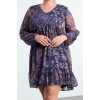 Womens Plus Size Midi Length V Neck Relaxed Floral Glittery Skirt Ruffle Woven Plus Size Dress