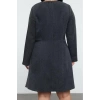 Womens Plus Size Midi Length Crew Neck Relaxed Tweed Buckle Accessory Woven Plus Size Dress