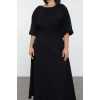 Women Fashion Stylish Plus Size Midi Length Crew Neck Relaxed Textured Balloon Sleeve Woven Plus Size Dress