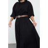 Women Fashion Stylish Plus Size Midi Length Crew Neck Relaxed Textured Balloon Sleeve Woven Plus Size Dress