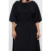 Women Fashion Stylish Plus Size Midi Length Crew Neck Relaxed Textured Balloon Sleeve Woven Plus Size Dress