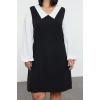 Women Fashion Stylish Plus Size Midi Length Shirt Collar Relaxed Tweed Woven Plus Size Dress