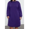Women Fashion Stylish Plus Size Midi Length Crew Neck Relaxed 2 Yarn Non-raised Knitted Plus Size Dress