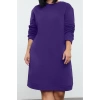 Women Fashion Stylish Plus Size Midi Length Crew Neck Relaxed 2 Yarn Non-raised Knitted Plus Size Dress