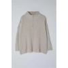 Women Fashion Stylish Plus Size Stand Collar Low Sleeve Regular Zipper Collar Knitwear Sweater