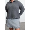 Women Fashion Stylish Plus Size Stand Collar Low Sleeve Regular Zipper Collar Knitwear Sweater
