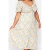 Women Fashion Stylish Plus Size Midi Length Sweetheart Neck Relaxed Floral Patterned Woven Dress