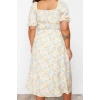Women Fashion Stylish Plus Size Midi Length Sweetheart Neck Relaxed Floral Patterned Woven Dress