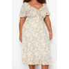 Women Fashion Stylish Plus Size Midi Length Sweetheart Neck Relaxed Floral Patterned Woven Dress