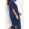 Kadın Moda Şık Büyük Beden Midi Boy Bisiklet Yaka Relaxed Yandan Büzgülü ve Yırtmaçlı Örme Elbise
