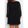 Women Fashion Stylish Plus Size Mini Length Square Neck Fitted Woven Chiffon Dress