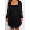 Women Fashion Stylish Plus Size Mini Length Square Neck Fitted Woven Chiffon Dress