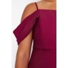 Kadın Moda Şık Büyük Beden Midi Boy Carmen Yaka Fitted Düz Bodycone Dokuma Büyük Beden Elbise