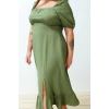 Women Fashion Stylish Plus Size Maxi Length Square Neck Relaxed Balloon Sleeve Woven Dress