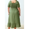 Women Fashion Stylish Plus Size Maxi Length Square Neck Relaxed Balloon Sleeve Woven Dress