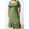 Women Fashion Stylish Plus Size Maxi Length Square Neck Relaxed Balloon Sleeve Woven Dress