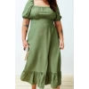 Women Fashion Stylish Plus Size Maxi Length Square Neck Relaxed Balloon Sleeve Woven Dress