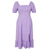 Women Fashion Stylish Plus Size Maxi Length Square Neck Relaxed Balloon Sleeve Woven Dress