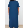 Kadın Moda Şık Büyük Beden Midi Boy Bisiklet Yaka Relaxed Örme T-shirt Elbise