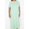 Kadın Moda Şık Büyük Beden Midi Boy Bisiklet Yaka Relaxed Örme T-shirt Elbise