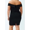 Kadın Moda Şık Büyük Beden Mini Boy V Yaka Fitted Çift Kat Yaka Detaylı Örme Elbise