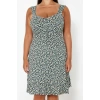 Womens Plus Size Mini Square Neck Fitted Floral Patterned Buttoned Summer Knitted Dress TBBSS23AH00240