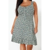Womens Plus Size Mini Square Neck Fitted Floral Patterned Buttoned Summer Knitted Dress TBBSS23AH00240