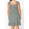Womens Plus Size Mini Square Neck Fitted Floral Patterned Buttoned Summer Knitted Dress TBBSS23AH00240
