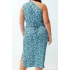 Womens Plus Size Midi Length Body-Fitting One Shoulder Asymmetrical Gathering and Degaje Detailed Knitted Dress