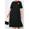 Womens Plus Size Midi Length Relaxed 100% Cotton Knitted T-shirt Dress with Gathering and Label Detail