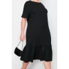 Womens Plus Size Midi Length Relaxed 100% Cotton Knitted T-shirt Dress with Gathering and Label Detail