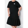 Womens Plus Size Midi Length Relaxed 100% Cotton Knitted T-shirt Dress with Gathering and Label Detail