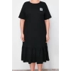 Womens Plus Size Midi Length Relaxed 100% Cotton Knitted T-shirt Dress with Gathering and Label Detail