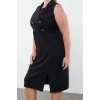Kadın Büyük Beden Midi Boy Degaje Yaka Oversize Yırtmaçlı Fitted Vücuda Oturan Dokuma Elbise