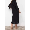 Women Fashion Stylish Maxi Length V Neck Regular Black Wide Pattern Woven Beach Dress