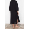 Women Fashion Stylish Maxi Length V Neck Regular Black Wide Pattern Woven Beach Dress