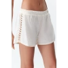 Women Fashion Stylish Regular Short Length Long Sleeve Ecru Woven Muslin 100% Cotton Shirt Shorts Set