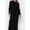 Kadın Moda Şık Tesettür Maxi Boy Bisiklet Yaka Regular Normal Kesim Uzun Triko Elbise