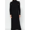 Kadın Moda Şık Tesettür Maxi Boy Bisiklet Yaka Regular Normal Kesim Uzun Triko Elbise