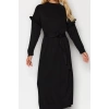Kadın Moda Şık Tesettür Maxi Boy Dik Yaka Regular Fırfır Detaylı Ribana Örme Elbise