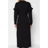 Kadın Moda Şık Tesettür Maxi Boy Dik Yaka Regular Fırfır Detaylı Ribana Örme Elbise