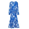 Women Fashion Stylish Hijab Maxi Length Crew Neck Regular Belted Floral Woven Dress