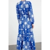 Women Fashion Stylish Hijab Maxi Length Crew Neck Regular Belted Floral Woven Dress