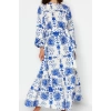 Women Fashion Stylish Hijab Maxi Length Crew Neck Regular Belted Floral Woven Dress