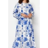 Women Fashion Stylish Hijab Maxi Length Crew Neck Regular Belted Floral Woven Dress